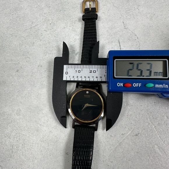 VTG Seiko Watch Womens 25mm Black Gold Tone Diamond Accent Elegant New Battery main image 7